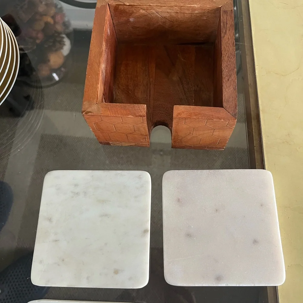 Set of Four White Marble Coasters